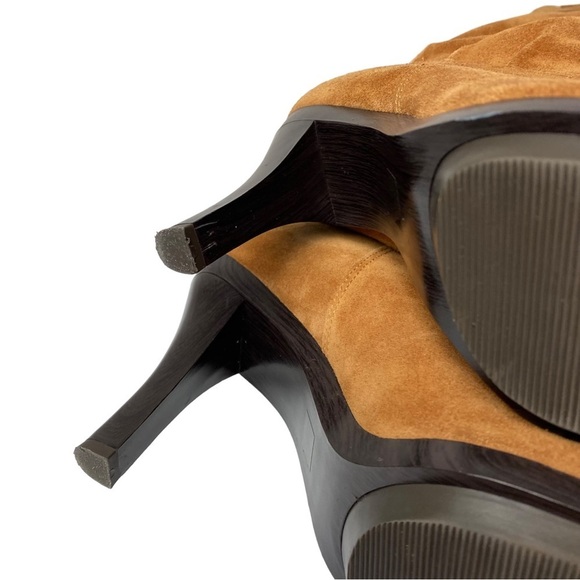 Michael Kors Cognac Suede Slouch buckle pull on knee high Boot heels size 8.5 M - Picture 9 of 10